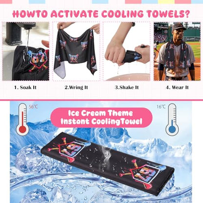 12 Pcs Baseball Party Favors Towels 67 Ice Cream Drip, Cooling Towels 40" x 12" Team Gift for Workout Gym Sport Party Favors Swim Youth(67 Baseball)