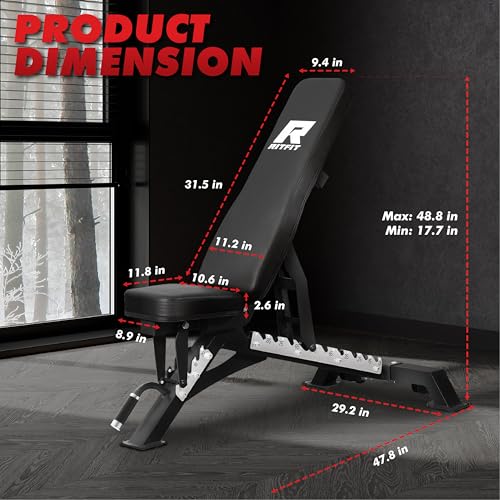 RITFIT Adjustable Weight Bench with Multiple Back Positions for Full Body Workouts, Incline, Decline, and Flat Settings for Home Gym Strength Training, 1300LB Capacity