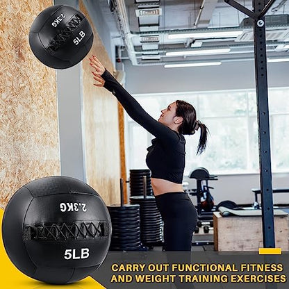 Lunmon Soft Wall Medicine Ball for Exercise Fitness Slam Weighted Med Ball with Non Slip Grip for Slamming Workout Strength Conditioning Core Training Lunge and Partner Toss - size: 5, 10 and 15 Lbs