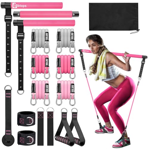Pilates Bar Kit with Resistance Bands,Pilates Bar with Stackable Bands Workout Equipment for Legs,Hip,Waist and Arm,Exercise Fitness Equipment for Women & Men Home Gym Yoga Pilates - color: Hot Pink