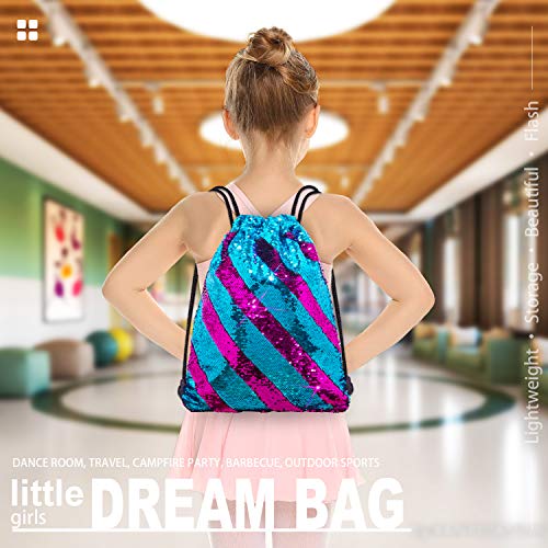 GA&EN Mermaid Reversible Sequin Drawstring Backpack/Bag Blue/Violet Red for Kids Girls - color: 9-blue/Violet Red
