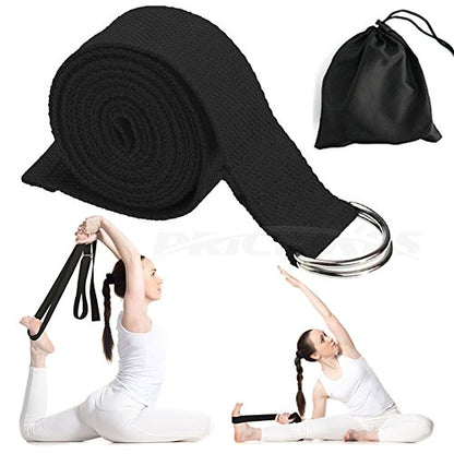Yoga Strap – Sturdy Cotton Exercise Straps 6FT Straps - Adjustable D-Ring Buckle Gives Stretching Flexibility For Yoga Stretching & General Fitness Physical Therapy Pilates Gym Workouts - color: black