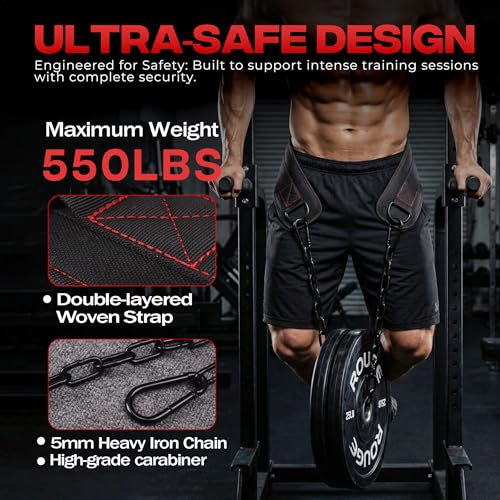 Weightlifting Dip Belt with Chain, Heavy Duty 550-650 lbs Capacity, for Dips and Pull-ups