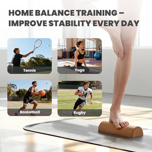 4-in-1 Cork Balance Board for Foot & Ankle Strength – Dual Half-Cylinder Trainer with Roller & Massage Ball – Non-Slip Natural Cork Stability Board for Mobility, Balance & Home Rehab Exercises