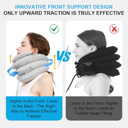 Neck Stretcher with Neck Brace,Cervical Traction Neck Device,Neck Relief Tool,Adjustable Inflatable Cervical Brace,Home Use Neck Decompression New Technology Breathable Fabric Washable&Colorfast(Gray) - color: Gray