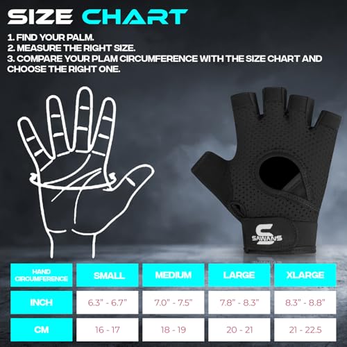 SAWANS Gym Gloves for Men & Women Ladies Weight Lifting Gloves Fitness Workout Breathable Training Non-Slip Grip Silicone Palm Protection Exercise Snug fit Hanging Pull-Ups Dumbbell