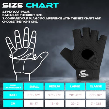 SAWANS Gym Gloves for Men & Women Ladies Weight Lifting Gloves Fitness Workout Breathable Training Non-Slip Grip Silicone Palm Protection Exercise Snug fit Hanging Pull-Ups Dumbbell