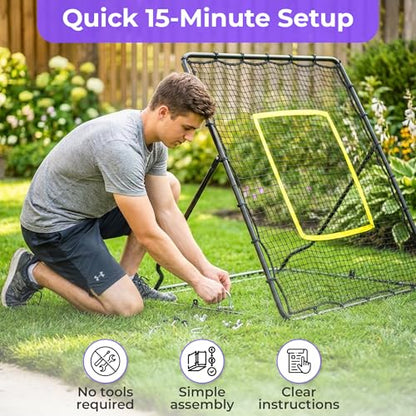 Baseball Rebounder Net 4 x 4.5 ft, Pitch Back Net with 3 Adjustable Angles, Heavy-Duty Steel Frame, 36-Ply Net, Stable Training Net for Baseball, Volleyball, Softball Fielding Practice