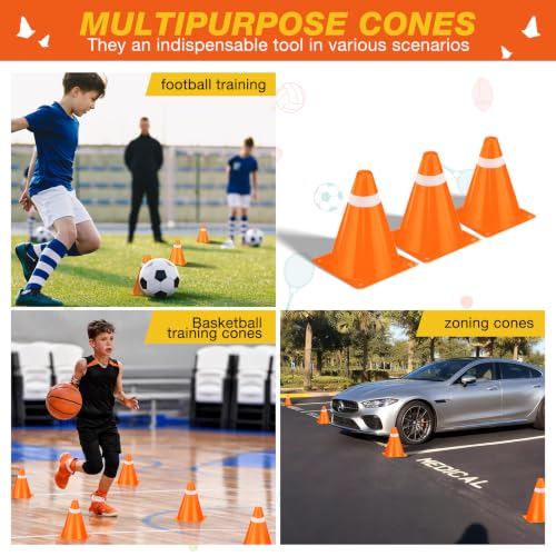 12 Pack 7 Inch Orange and White Cones Versatile Parking Cones,Traffic Cones,Dog Agility Cones,Soccer Cones for Training for Field,Driveway,Event Use