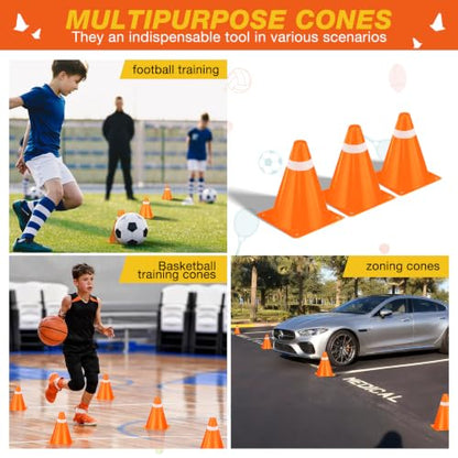 12 Pack 7 Inch Orange and White Cones Versatile Parking Cones,Traffic Cones,Dog Agility Cones,Soccer Cones for Training for Field,Driveway,Event Use