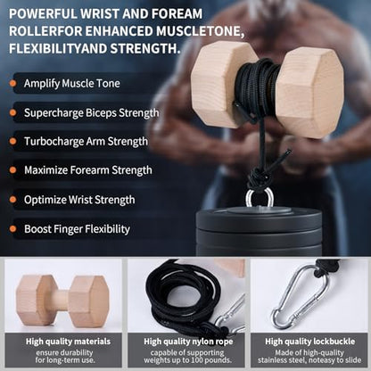 Wooden Wrist Roller and Forearm Strengthener,Grip Strength Trainer,Arm Blaster Exerciser,Strength Trainer For Fingers and Wrist. - color: Hexagon