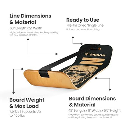 GIBBON SlackBoard - GiBoard Balance Board - Gift for Kids & Adults - 1 & 2 Line Options - Slackline Balance Trainer for Core Workouts, Standing Desk Exercise, Home Gym, Yoga & More