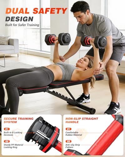 Rendpas Adjustable Dumbbells Set of 2, 5-in-1/10-in-1/16-in-1 Quick-Lock Hand Weights 25/55/80 lbs Pair, Anti-Slip Handle Free Weights Set for Home Gym Strength Training for Men Women - color: Classic-25LBS Pair-5 Weights