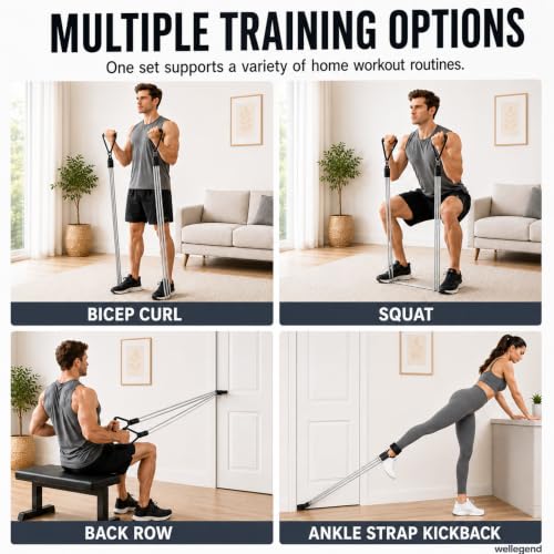 Resistance Bands Set with Handles, Door Anchor and Ankle Straps, 300 LBS Stackable 5-Tube Exercise Bands for Home Workouts and Strength Training