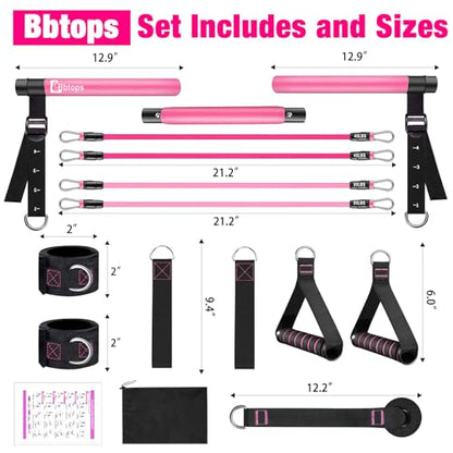 Pilates Bar Kit with Resistance Bands,Pilates Bar with Stackable Bands Workout Equipment for Legs,Hip,Waist and Arm,Exercise Fitness Equipment for Women & Men Home Gym Yoga Pilates