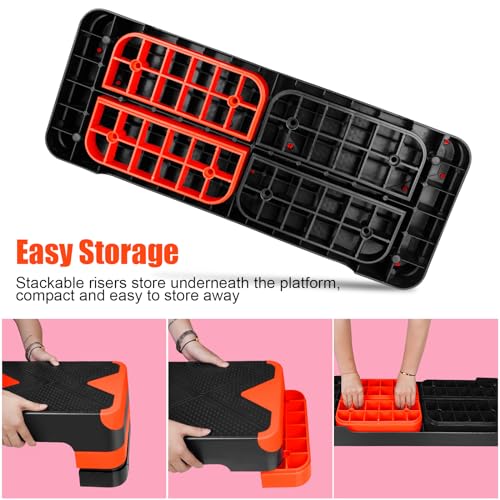 27" Exercise Workout Aerobic Step Platform with Adjustable 4"-6"-8" Risers - color: Orange