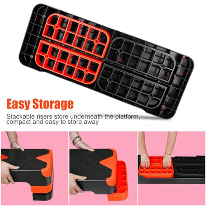 27" Exercise Workout Aerobic Step Platform with Adjustable 4"-6"-8" Risers - color: Orange