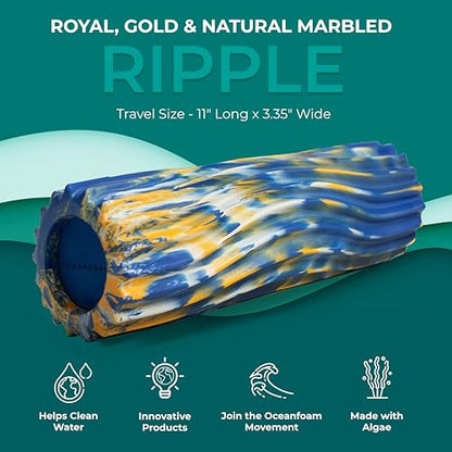 Ripple Travel Foam Roller (11" x 3.35") Firm Mini Foam Roller for Physical Therapy, Deep Tissue Massage, Back Pain, High Density, Wave Textured, Yoga, Exercise (Royal Gold & Natural Marbled) - color: Royal, Gold & Natural Marbled