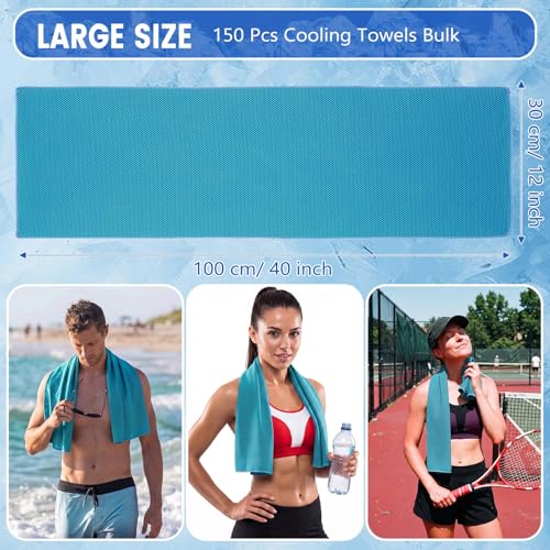 150 Pack Cooling Towels Bulk 40 x 12 Inch Large Chilly Breathable Sweat Sports Cold Towels Sublimation Microfiber Ice Neck Rag for Hot Weather Workout Gym Team Gift (Blue) - color: Blue