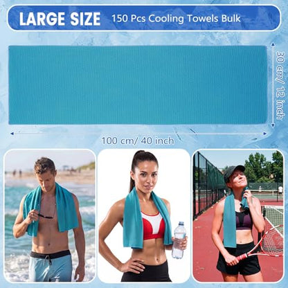 150 Pack Cooling Towels Bulk 40 x 12 Inch Large Chilly Breathable Sweat Sports Cold Towels Sublimation Microfiber Ice Neck Rag for Hot Weather Workout Gym Team Gift (Blue) - color: Blue