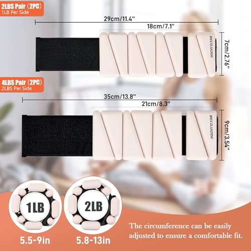 Ankle Weights for Women Wrist Weights Set of 2 (1 lb/2 lb Each) Adjustable Arm Leg Weight for Womens Men Suitable for Walking Swimming Running Pilates Yoga Gym