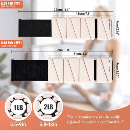 Ankle Weights for Women Wrist Weights Set of 2 (1 lb/2 lb Each) Adjustable Arm Leg Weight for Womens Men Suitable for Walking Swimming Running Pilates Yoga Gym