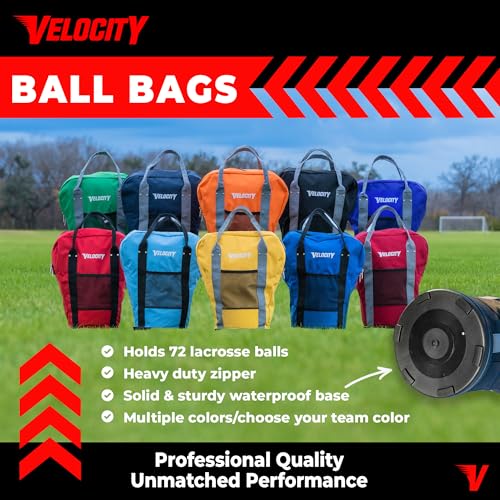 Velocity Heavy Duty Multipurpose Ball Bag with Durable Bottom - Holds up to 60-72 Balls - Ideal for Lacrosse, Baseball, Pickleball, Tennis & More