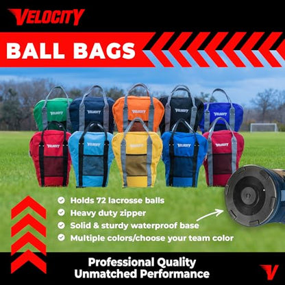 Velocity Heavy Duty Multipurpose Ball Bag with Durable Bottom - Holds up to 60-72 Balls - Ideal for Lacrosse, Baseball, Pickleball, Tennis & More