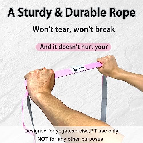 Stretching Strap Yoga Strap with Loops, Stretch Straps for Physical Therapy, Non-Elastic Exercise Strap for Pilates, Dance and Gymnastics with Workout Guide - color: Blue/Light Blue+Pink/Light Gray