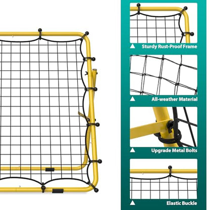 LIANTRAL Baseball Rebounder Net, Adjustable Bounce Back Trainer for Soccer, Volleyball, Softball, Portable Folding Rebounder for Passing & Shooting Practice, Volleyball Rebound Net for Kids, Yellow