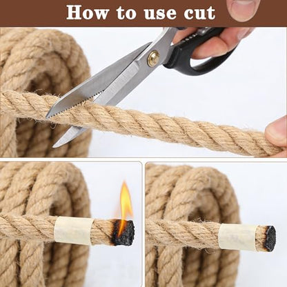 Jute Rope Natural Jute Manila Rope Nautical Hemp Ropes Twisted Natural Thick Heavy Duty Ropes for Crafts, Bundling,Anchor, Hammock, Nautical, Tug of War, Railings,Decorate (1-1/2 in X 100 Ft)
