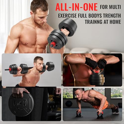 Fitvids Adjustable Dumbbell Set, 40/60LBS Free Weight Set, Multi-Functional Portable Changeable Dumbbell Barbell Kettlebell Set for Home, Multiple Style - size: 60LBS Set, 4in1