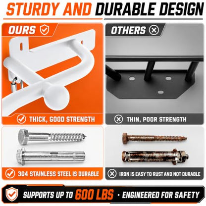 Wall Mounted Pull Up Bar - Heavy Duty Chin Up Bar, Pull-Up Bar for Garage, Joist, Wall Mount - Multifunctional Fitness Bar, Supports up to 600 Lbs - color: White