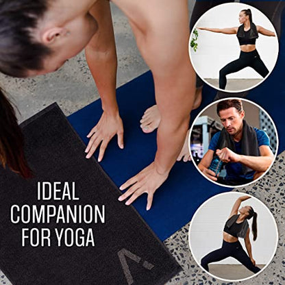 Black Organic Cotton Gym Towel for Men and Women - Silver Infused Sweat Towel, 500 GSM, 31.5"x15.75" - Soft Absorbent Workout Towel for Gym Yoga Sports, Exercise Towel