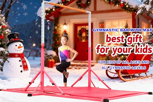 MARFULA Gymnastic Kip Bar for Kids Teens Ages 3-25 of All Gymnastic Levels - color: Pink (Bar with Mat - 8 Ft Base)