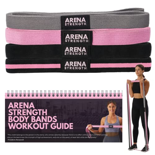 Long Fabric Full Body Resistance Bands Set of 4 and Pull Up Assistance Bands | Cloth Resistance Bands Loop with Fabric Exercise Resistance Bands Workout Guide