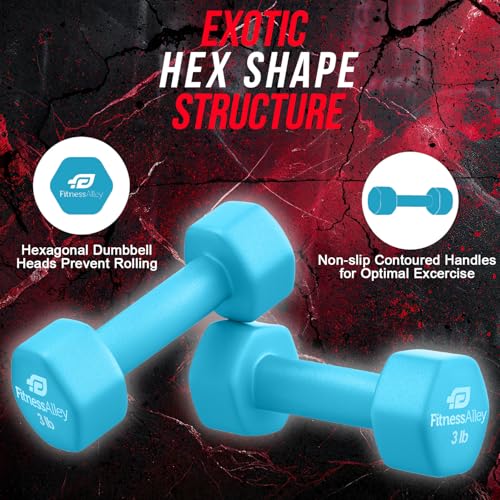 Neoprene Coated Workout Dumbbells set of 2 – Anti Roll, Non Slip with Smooth Grip Fitness & Exercise Dumbbells – Hexagon Shaped Hand Weights for Women & Men – Best Choice for Gyms & home use - color: 03 lb - Light Blue