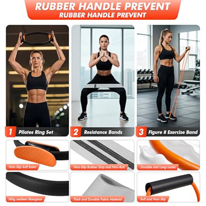 Pilates Equipment Kit at Home for Women, 4-in-1 Workout Essential Set with Pilates Ring, Fabric Resistance Bands, Figure 8 Resistance Band, Pilates Ball–Full Body Toning, Yoga & Stretching