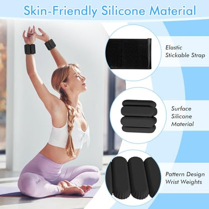 Wrist Ankle Weights for Women, Adjustable Ankle Weights Strength Training Silicone Bracelets Workout Wrist Ankle Weights for Men Women Yoga Running Dance Ankle Arm Leg Weights (2lb) - color: Black