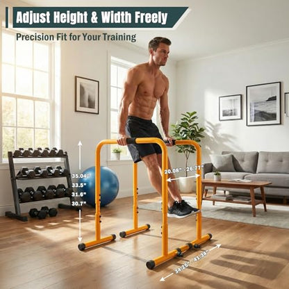 OLIXIS Dip Bar, Adjustable Heavy Duty Dip Bar Station with Soft High-Density Foam Handles, Stabilizer Parallel Parallette Bar Fitness Equipment for Home, Gym, Patio, Office