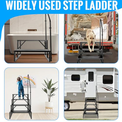 RV Stairs 4 Step Ladder, RV Steps Anti-Slip, Hot Tub Steps with Handrail, 660 lbs RV Ladder for 5th Wheel RV, Mobile Home Stairs - style: 4 Step