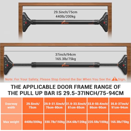 Sportneer Pull Up Bar Doorway Chin Up Bar No Screws Door Frame with Resistance Band Bar, Sportneer Detachable Workout Exercise Bar Handles for All Kinds Resistance Bands