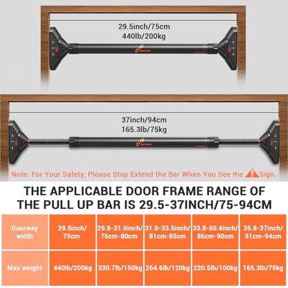 Sportneer Pull Up Bar Doorway Chin Up Bar No Screws Door Frame with Resistance Band Bar, Sportneer Detachable Workout Exercise Bar Handles for All Kinds Resistance Bands
