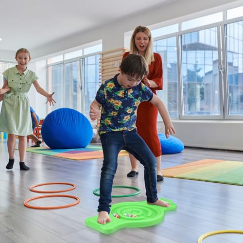 Maze Balance Board for Kids Plastic Wobble Rocker Balance Board with Mini Balls Load 220lb Balance Game with Handles for Toddler Balancing Exercise Equipment Game, 24.5 x 11.8 Inch - color: Green