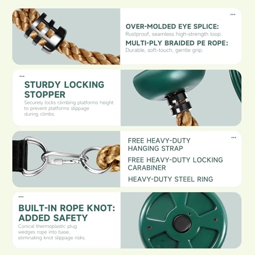 Climbing Rope with Platforms and Disc Swing Seat Set Playground Accessories Including Bonus Hanging Strap & Carabiner Tree Swing for Kids Rope Swings for Tree