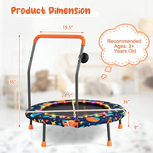 Giantex 36" Trampoline for Kids, Mini Toddler Trampoline w/Colorful LED Lights & Bluetooth Speaker, Small Rebounder Exercise Trampoline Indoor w/Foam Handle & Padded Cover for Kid Aged 3+