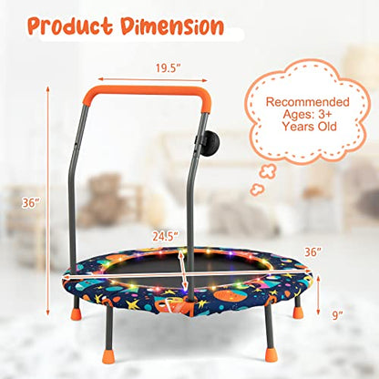 Giantex 36" Trampoline for Kids, Mini Toddler Trampoline w/Colorful LED Lights & Bluetooth Speaker, Small Rebounder Exercise Trampoline Indoor w/Foam Handle & Padded Cover for Kid Aged 3+
