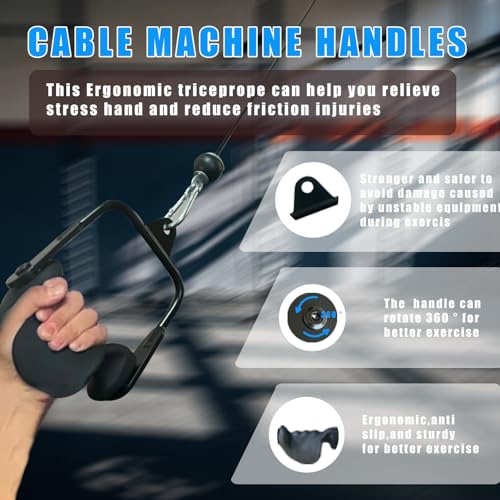 Ergonomic Tricep Rope Pulldown Attachments, Upgraded 27 32 40 & 47 Inch Extra Long Triceps Rope Cable Attachments for Gym, LAT Pull Down Bar for Cable Machine, Tricep Workout Cable Attachments - color: D HANDLE