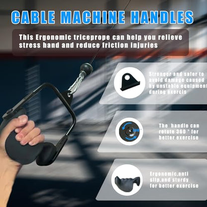 Ergonomic Tricep Rope Pulldown Attachments, Upgraded 27 32 40 & 47 Inch Extra Long Triceps Rope Cable Attachments for Gym, LAT Pull Down Bar for Cable Machine, Tricep Workout Cable Attachments - color: D HANDLE