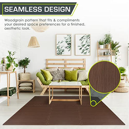 ProsourceFit Wood Grain Puzzle Mat ½-inch, 6 EVA Foam Interlocking Floor Tiles (24 SQ FT) for Secure Indoor Gym Flooring, Office Spaces, Living Rooms, and Play Areas, Dark Oak